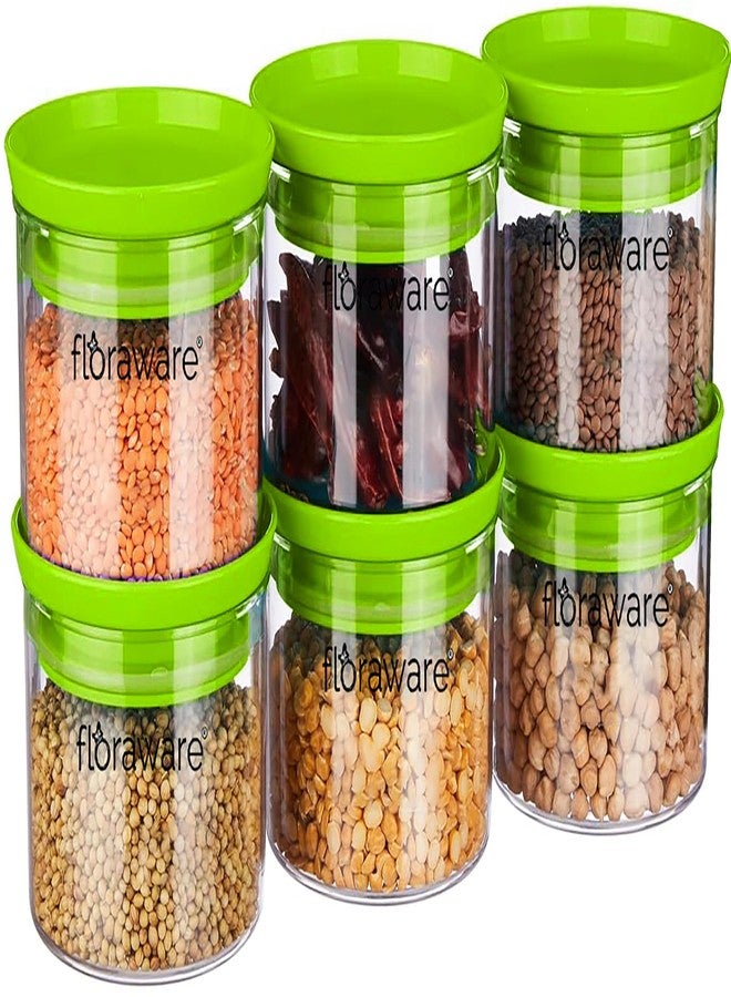 Floraware Plastic Air Tight BPA Free Stackable Round Push Multipurpose Containers For Kitchen Organizer 500ml for Rice Dal Flour Snacks Cereals Pack of 6 (Green) - Image 1